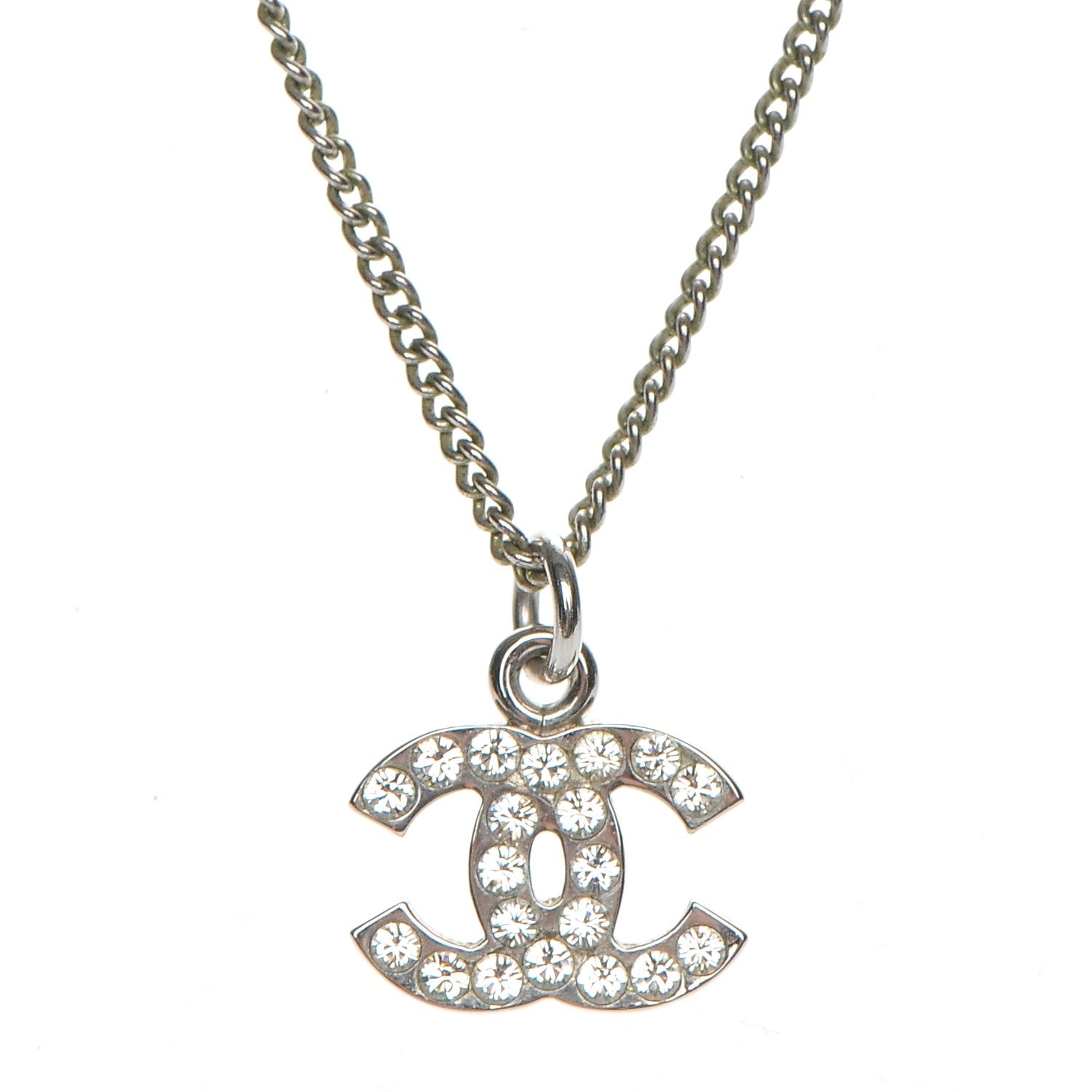 Chanel Crystal Timeless CC Necklace Silver 3 of 7