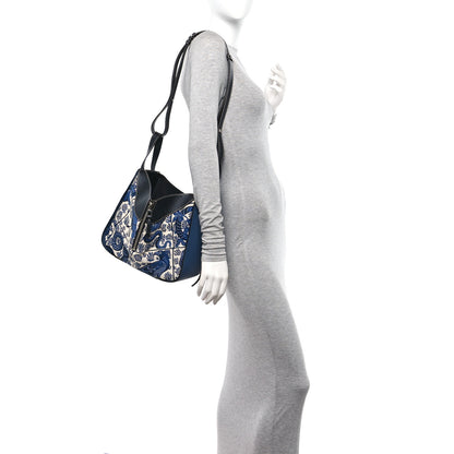 Loewe Calfskin Canvas Embroidered Small Hammock Shoulder Bag Blue 2 of 13