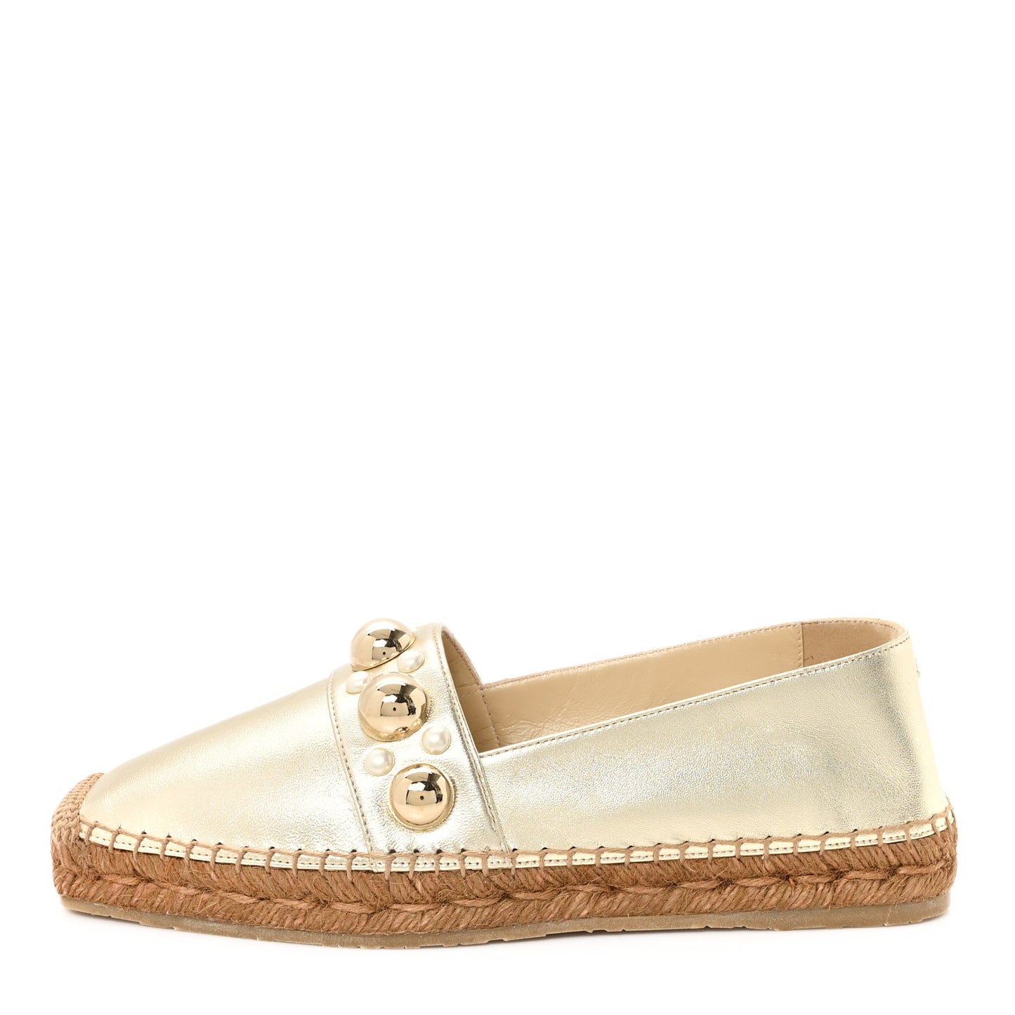Metallic Lambskin Pearl Dru Espadrille Flats 37 Gold
