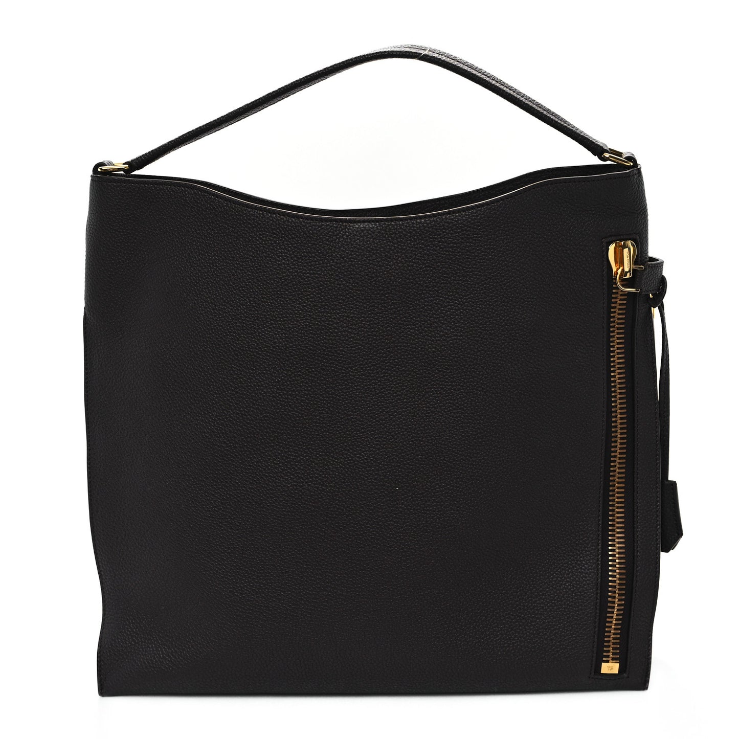 Pebbled Calfskin Large Alix Padlock Zip Hobo Bag Dark Brown