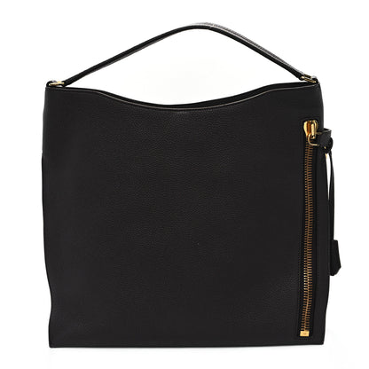 Tom Ford Pebbled Calfskin Large Alix Padlock Zip Hobo Bag Dark Brown 1 of 12