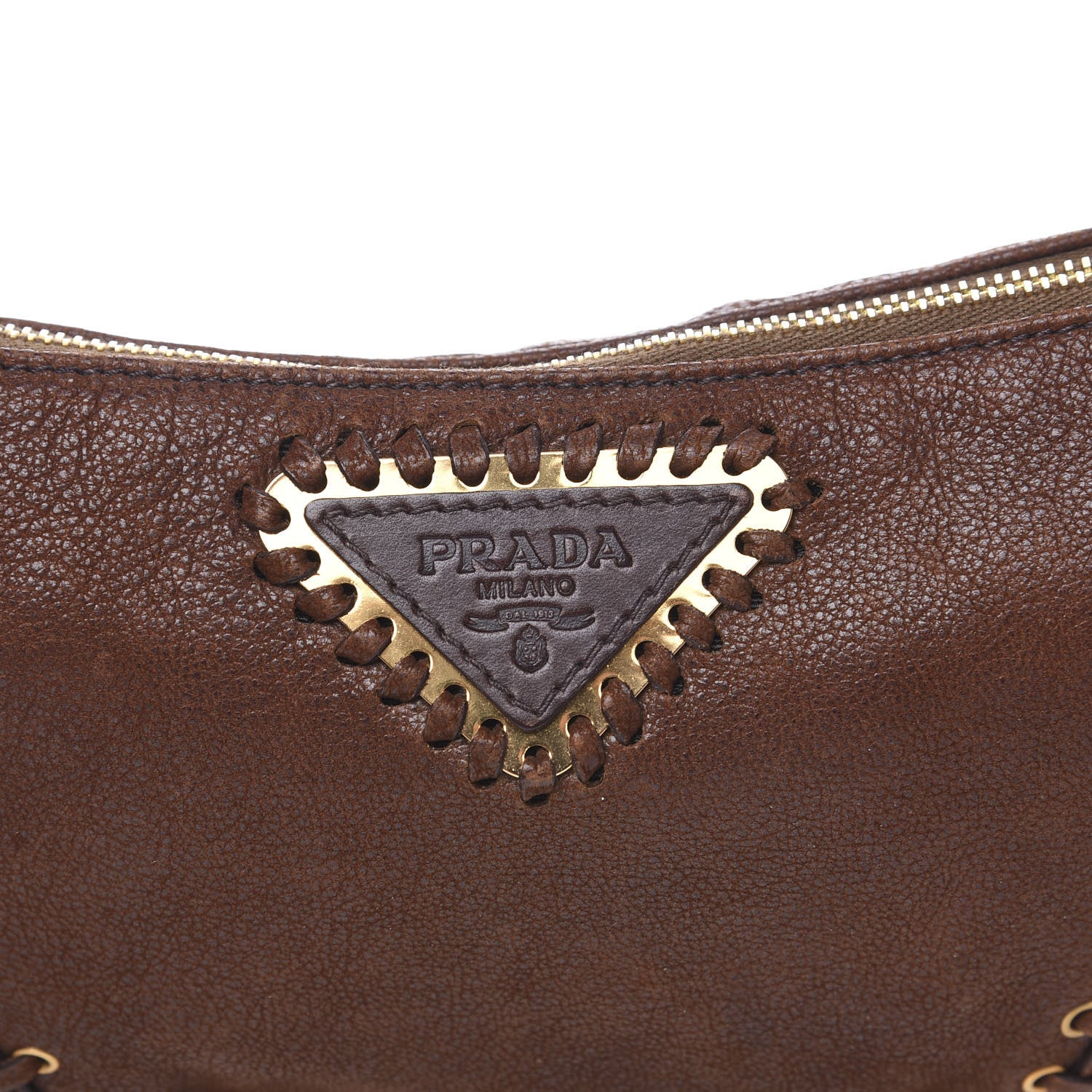 Prada Goatskin Grommet Whipstitch Shoulder Bag Palissandro 12 of 12