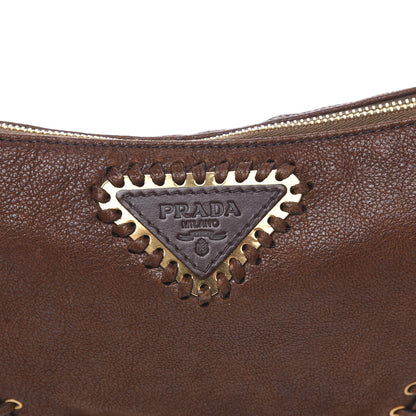 Prada Goatskin Grommet Whipstitch Shoulder Bag Palissandro 12 of 12