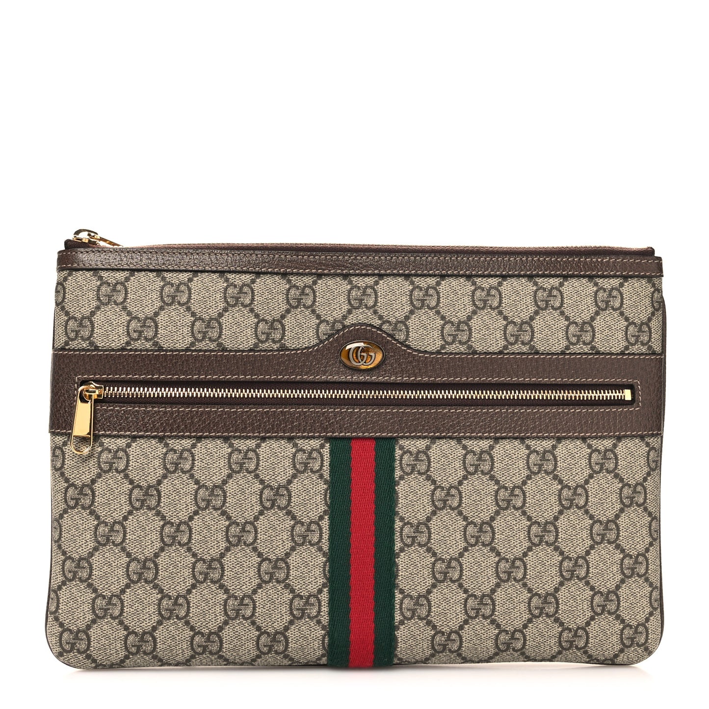 GG Supreme Monogram Large Ophidia Pouch Clutch Brown