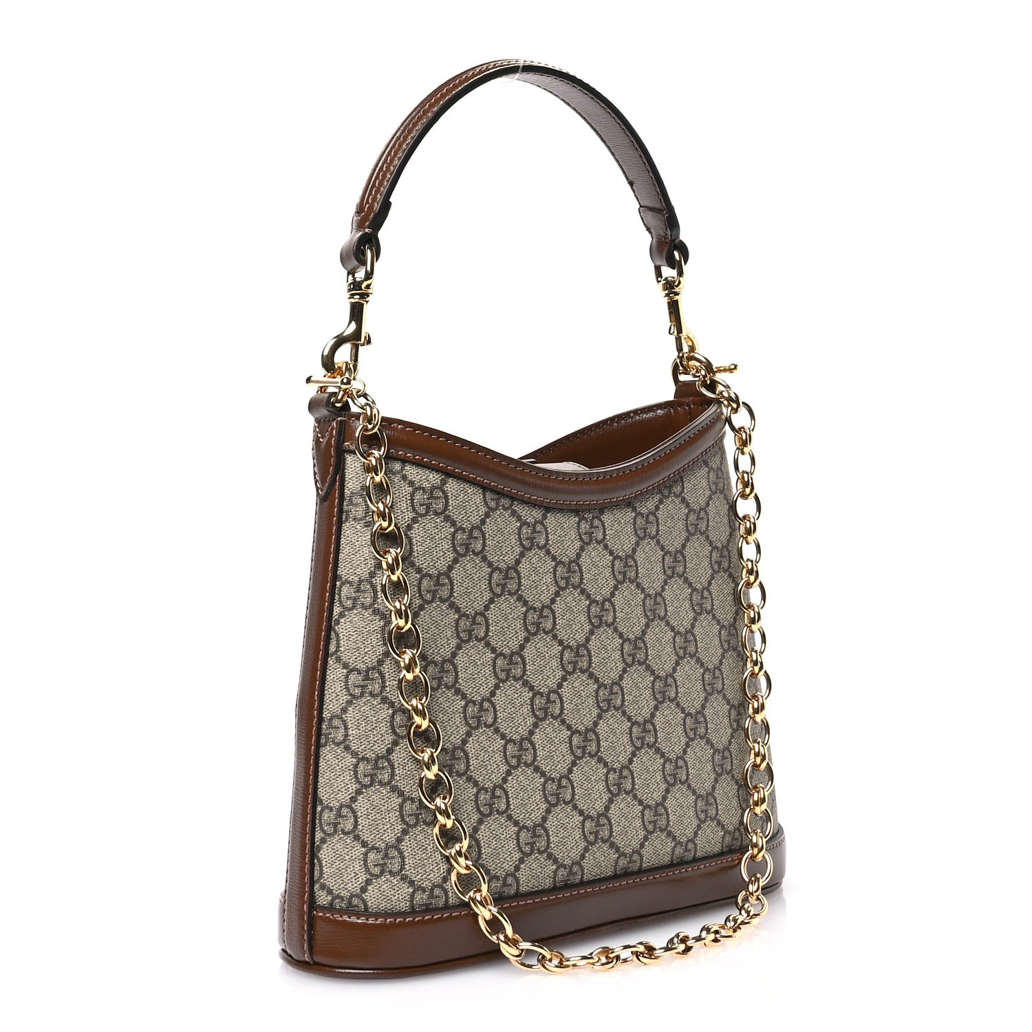 Gucci GG Supreme Monogram Azalea Calfskin Retro Interlocking G Chain Shoulder Bag Beige Ebony Brown Sugar 3 of 10