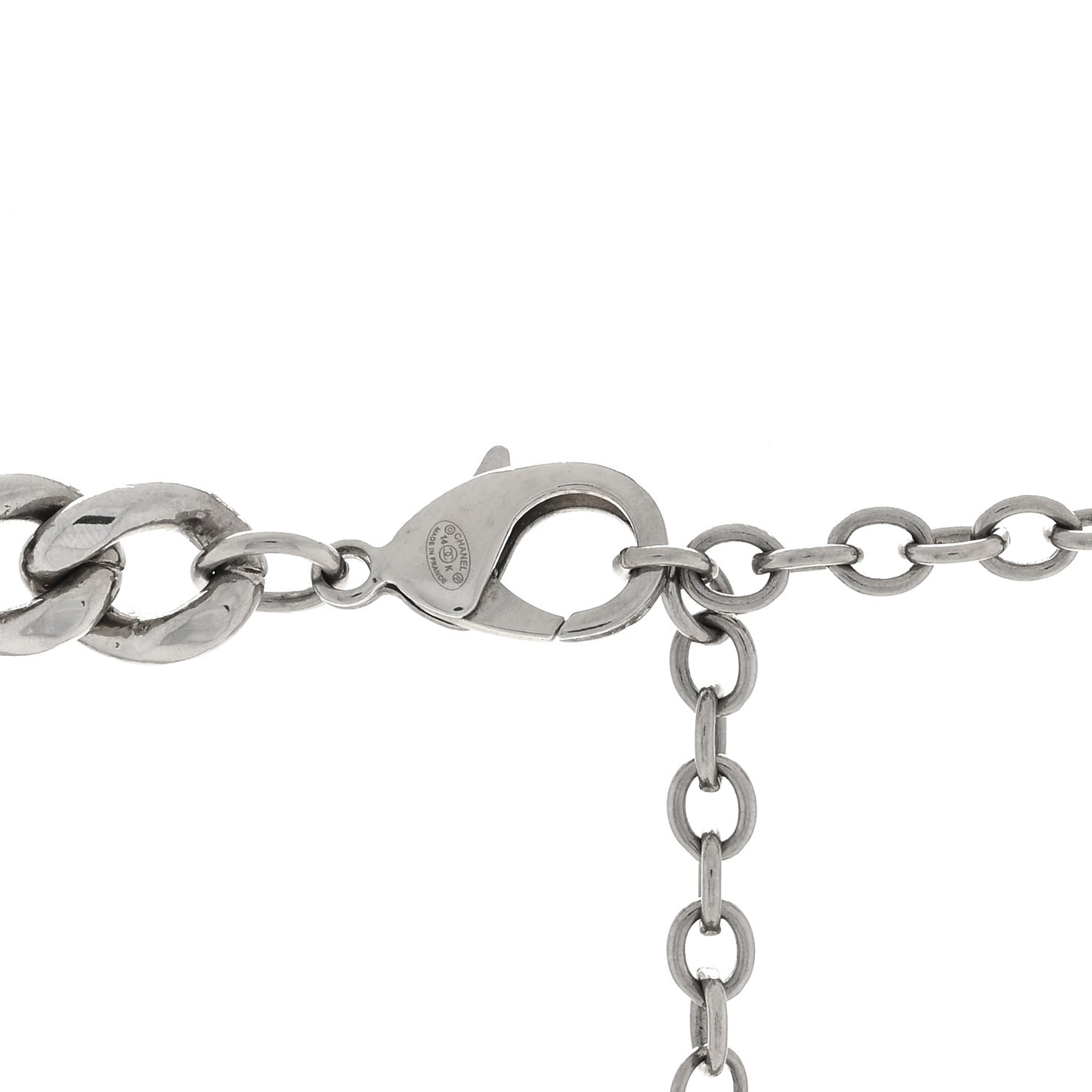 Resin CC Oversized Padlock Chain Necklace Silver Pearly White