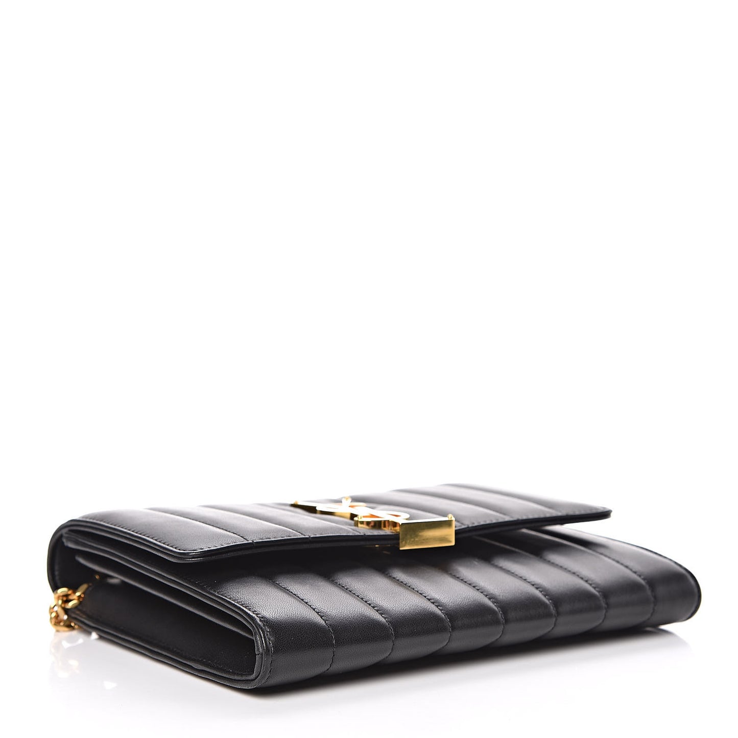 Lambskin Matelasse Monogram Vicky Chain Wallet Black