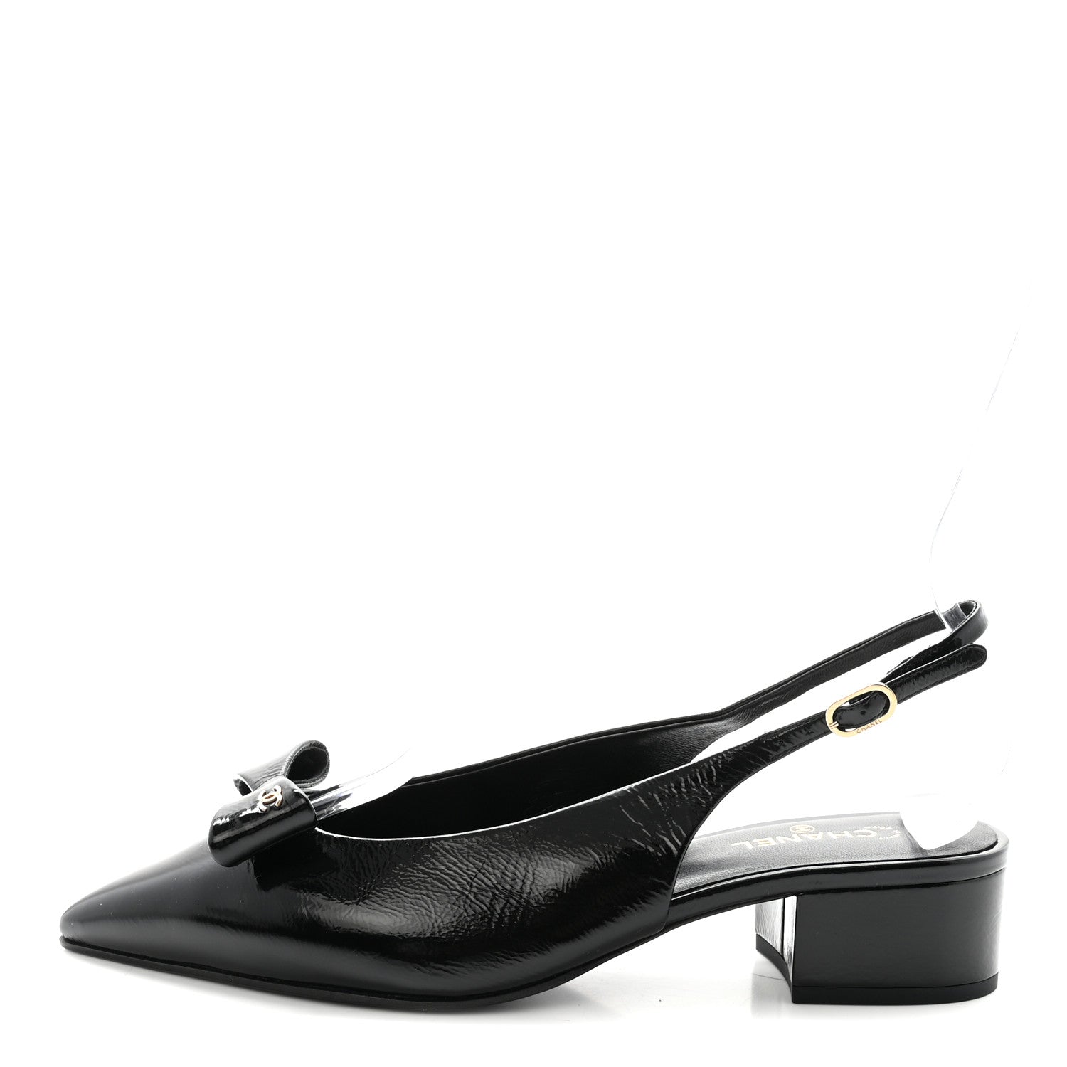 Chanel Crumpled Patent Calfskin CC Bow Slingback Pumps 37 Black 1 of 10