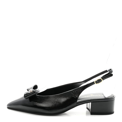 Chanel Crumpled Patent Calfskin CC Bow Slingback Pumps 37 Black 1 of 10