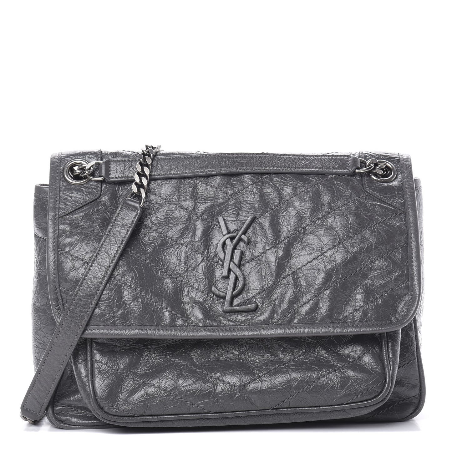 Crinkled Calfskin Matelasse Monogram Medium Niki Chain Satchel Storm