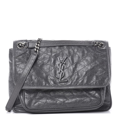 Saint Laurent Crinkled Calfskin Matelasse Monogram Medium Niki Chain Satchel Storm 1 of 12