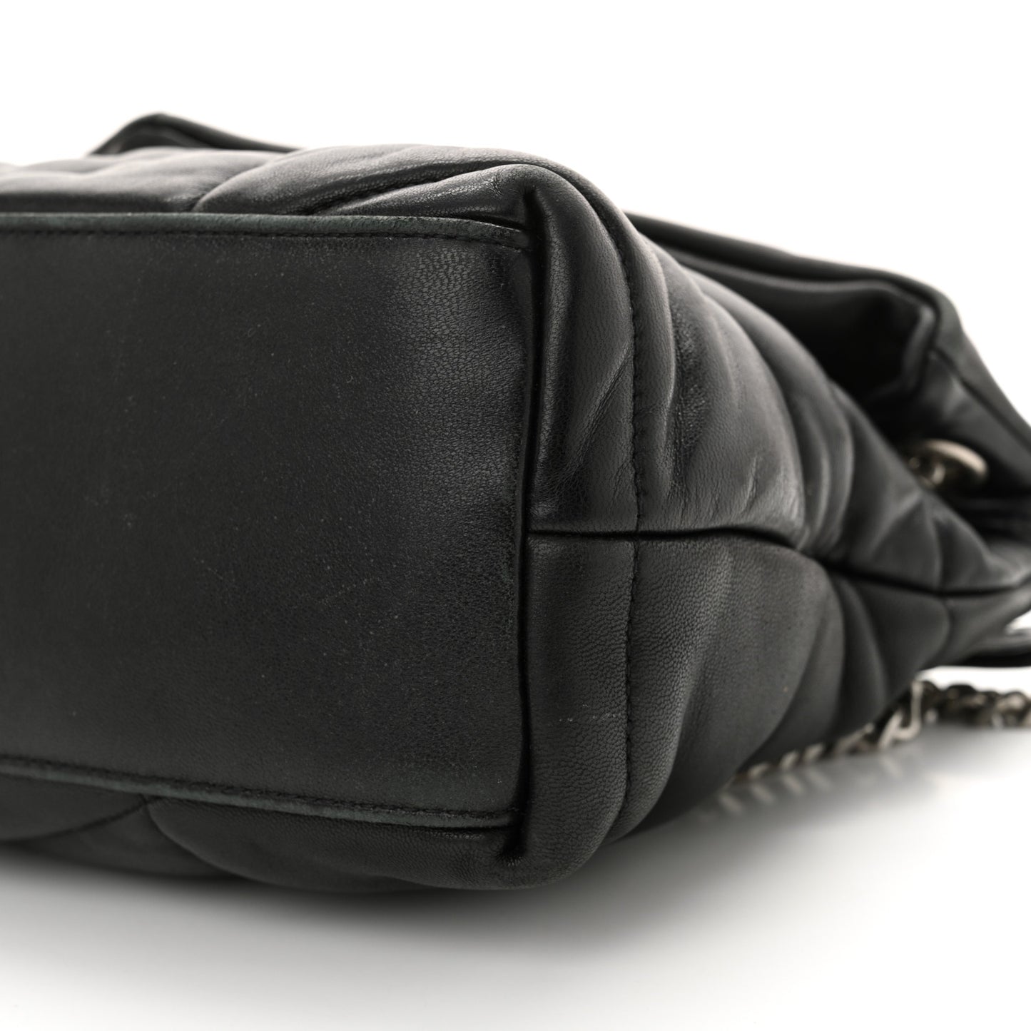 Lambskin Quilted Small Loulou Puffer Monogram Chain Satchel Black