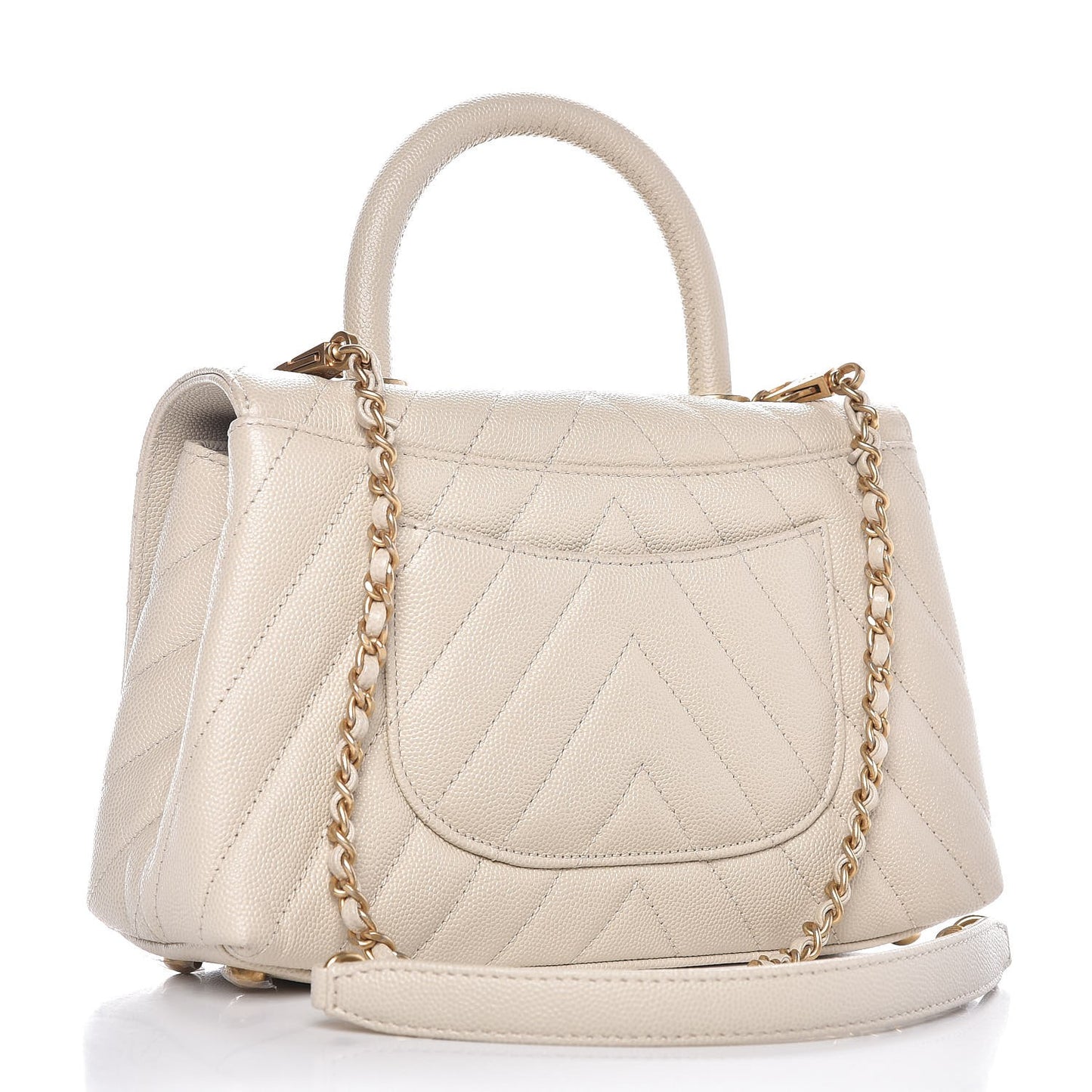 Caviar Chevron Quilted Mini Coco Handle Flap Light Beige