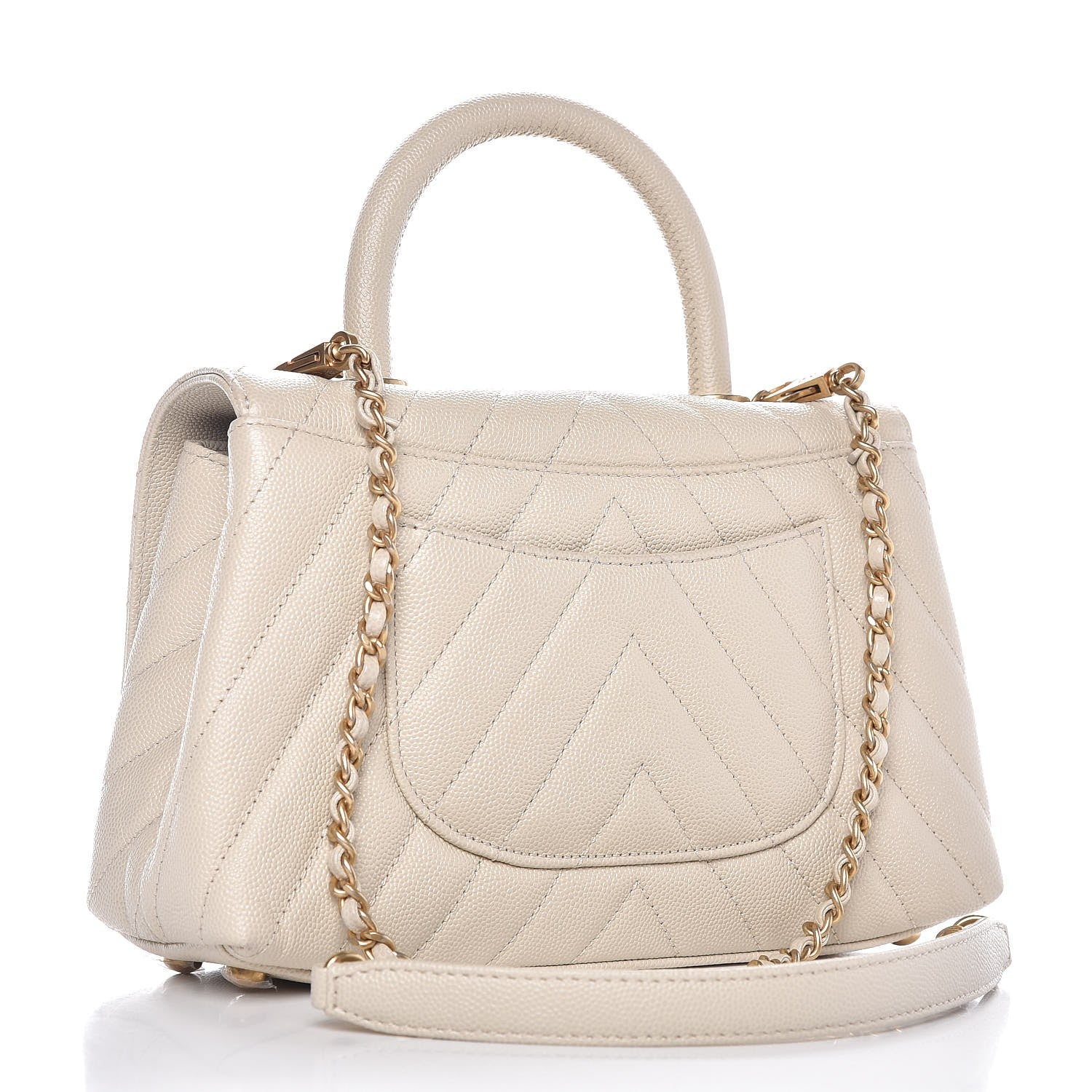 Chanel Caviar Chevron Quilted Mini Coco Handle Flap Light Beige 3 of 7