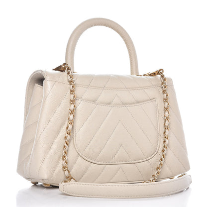 Chanel Caviar Chevron Quilted Mini Coco Handle Flap Light Beige 3 of 7