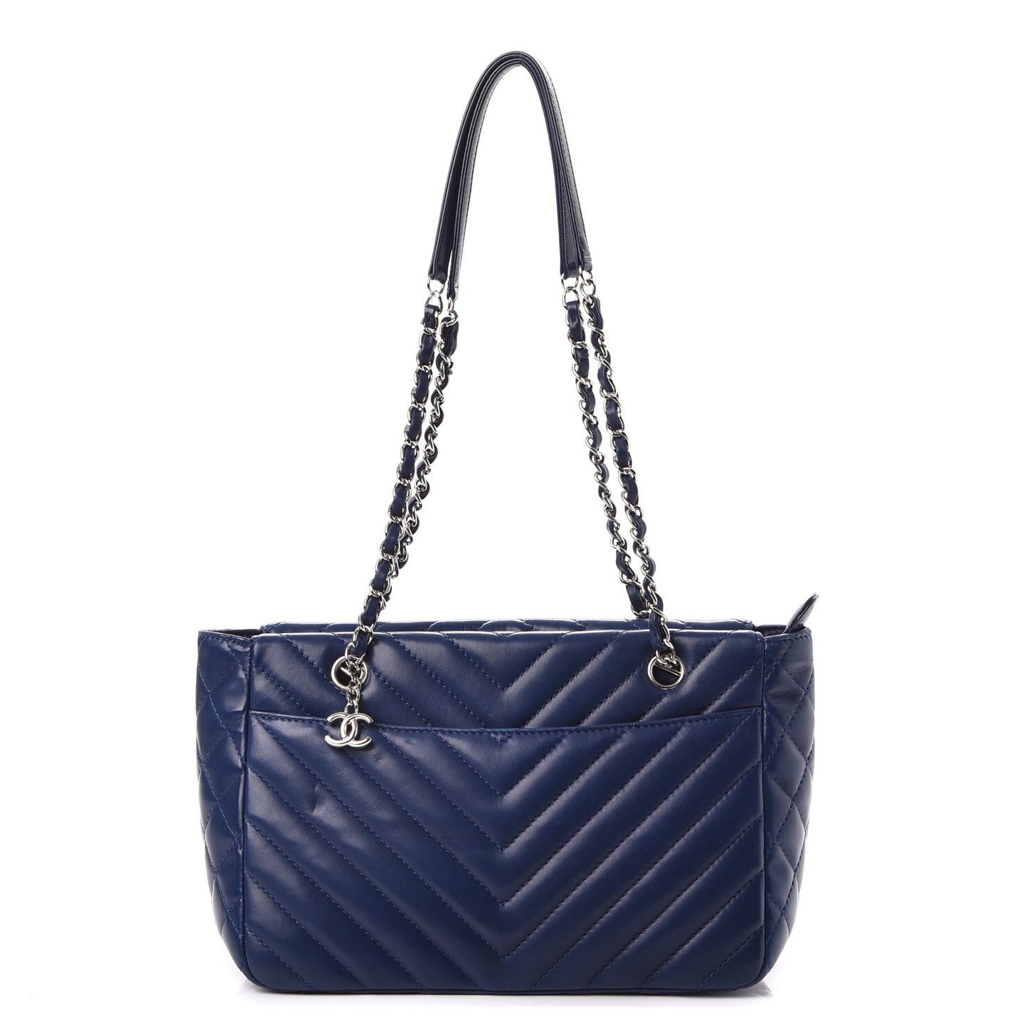 Lambskin Surpique Chevron Small Tote Dark Blue