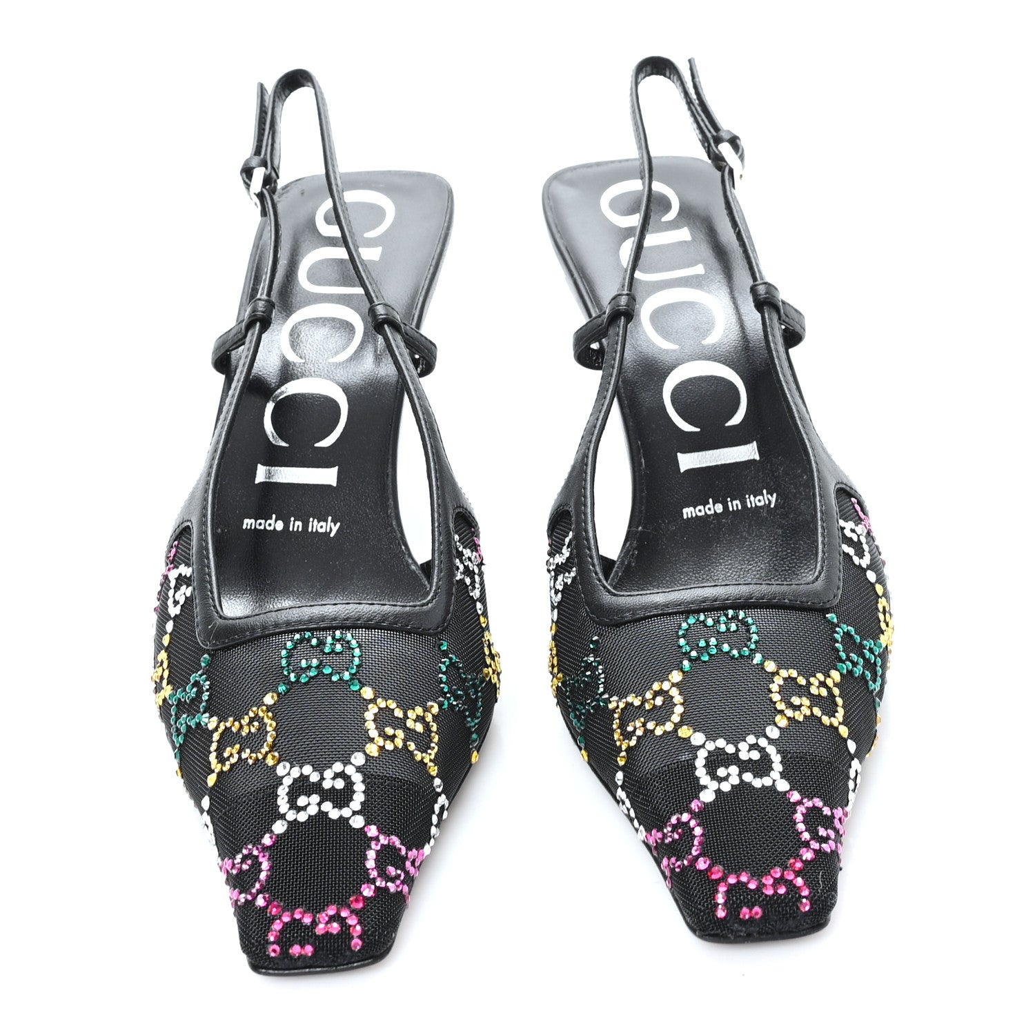 Gucci Tela Retino Nappa Charlotte Crystal GG Monogram Square G 75mm Slingback Pumps 36.5 Black 2 of 9
