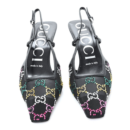 Gucci Tela Retino Nappa Charlotte Crystal GG Monogram Square G 75mm Slingback Pumps 36.5 Black 2 of 9