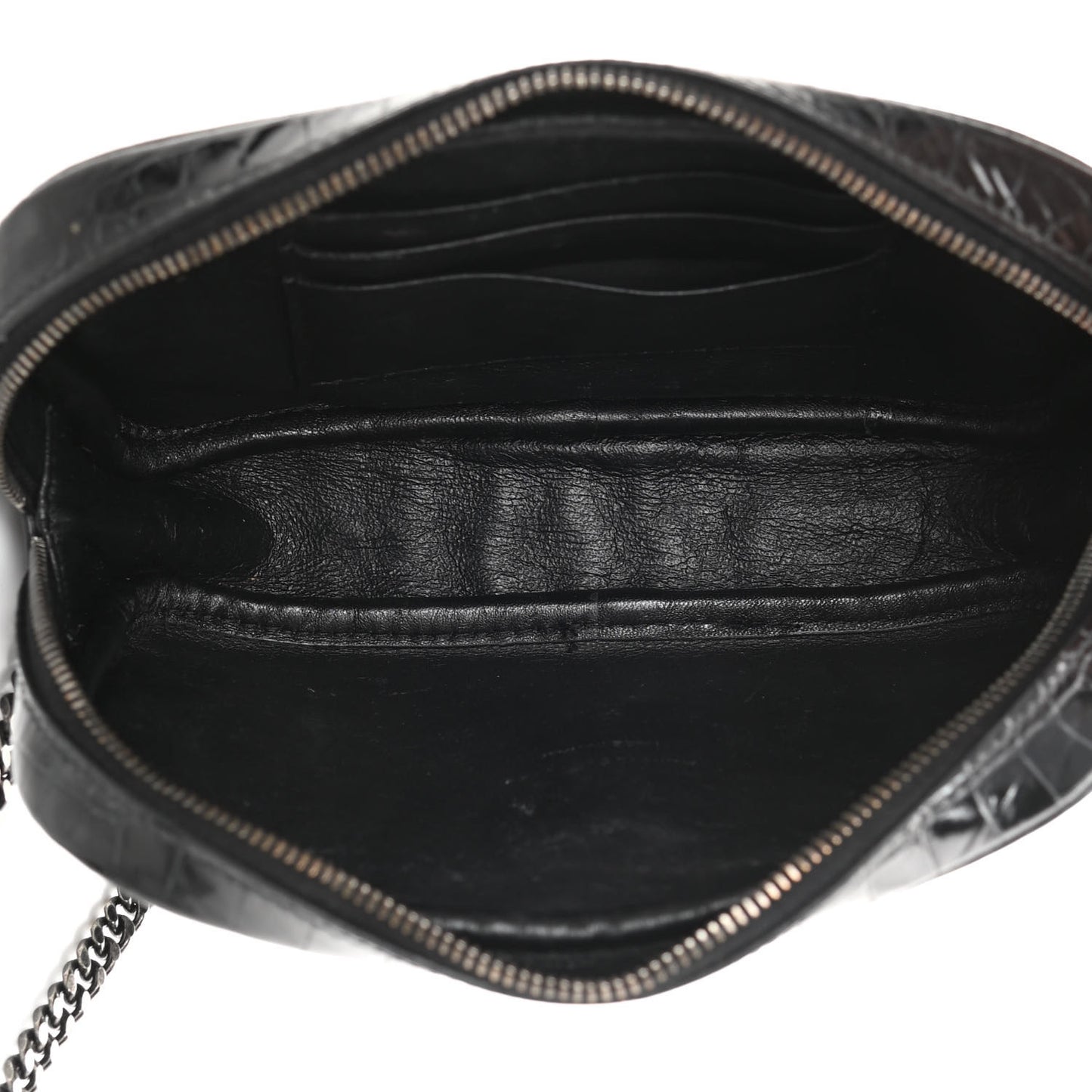 Calfskin Crocodile Embossed Monogram Mini Lou Camera Bag Black
