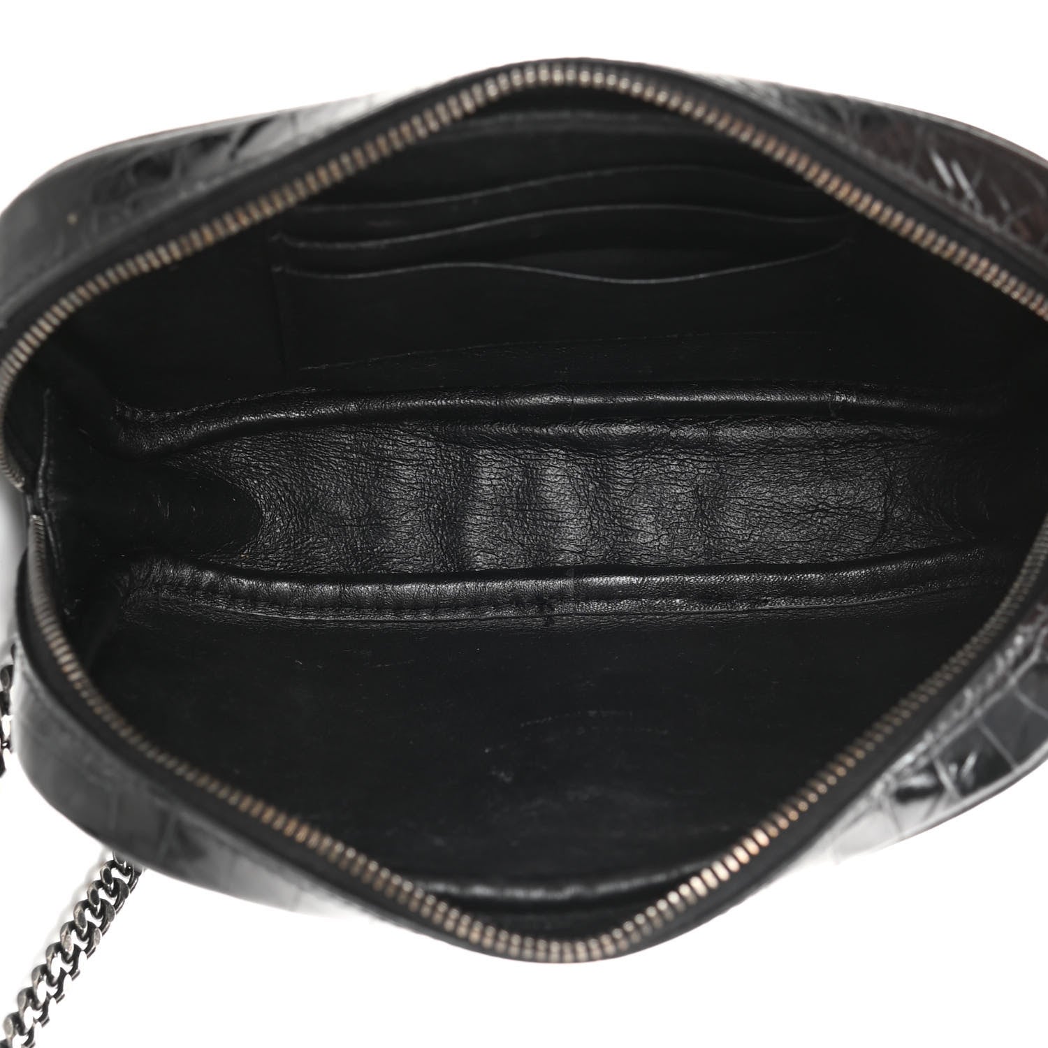 Saint Laurent Calfskin Crocodile Embossed Monogram Mini Lou Camera Bag Black 5 of 15