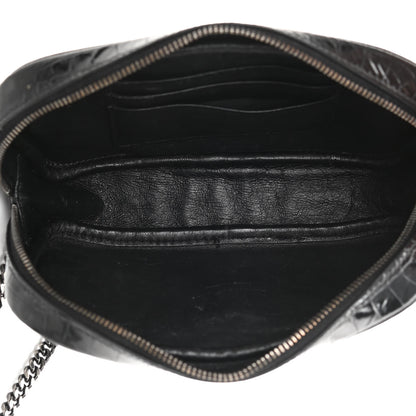 Saint Laurent Calfskin Crocodile Embossed Monogram Mini Lou Camera Bag Black 5 of 15