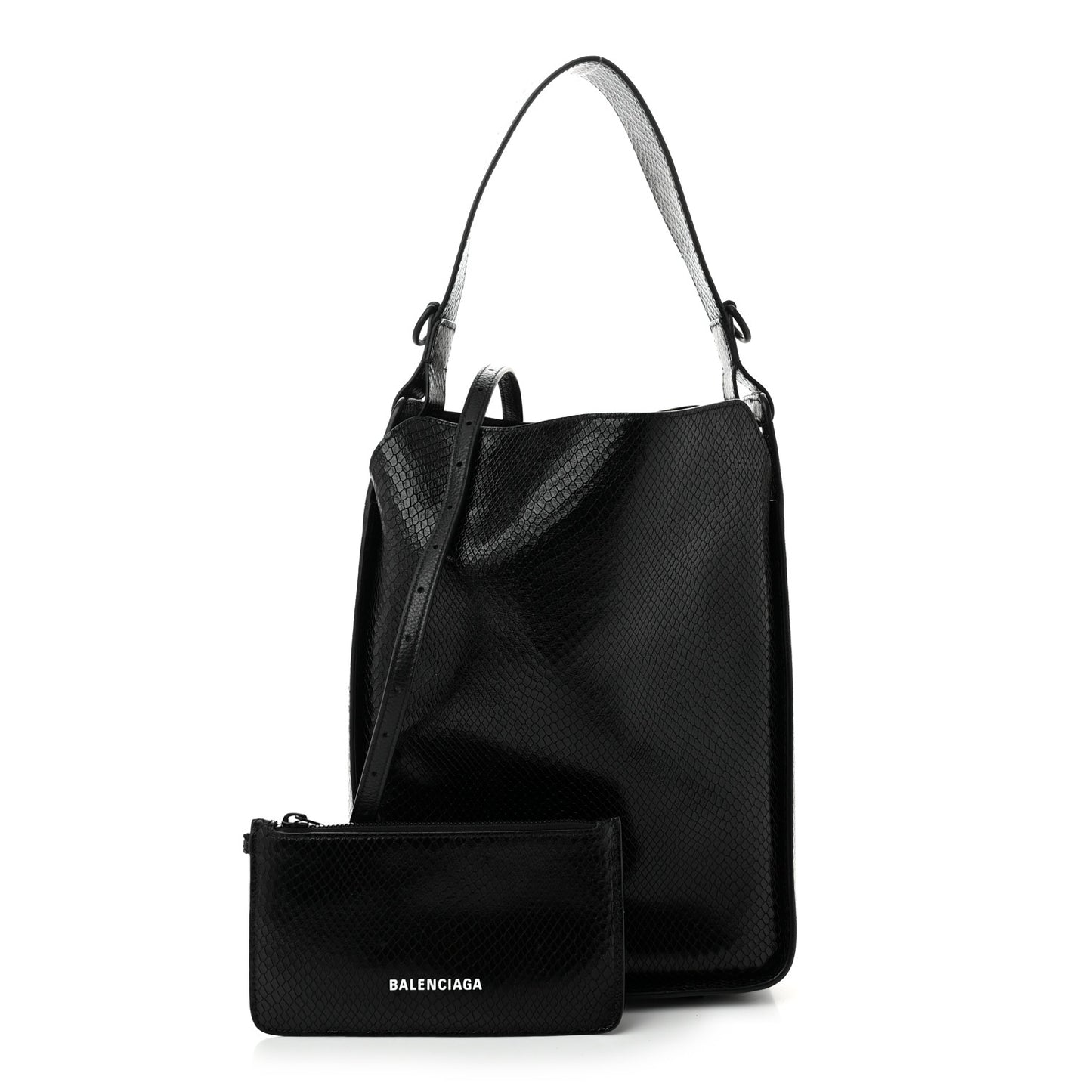 Extra Supple Calfskin Snakeskin Embossed Calfskin Small Tool 2.0 North-South Tote Black