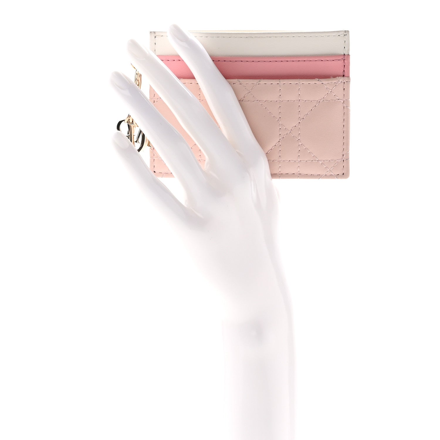 Christian Dior Lambskin Cannage Lady Dior Three-Tone Five-Slots Card Holder Powder Pink Melocoton Pink Latte 2 of 11