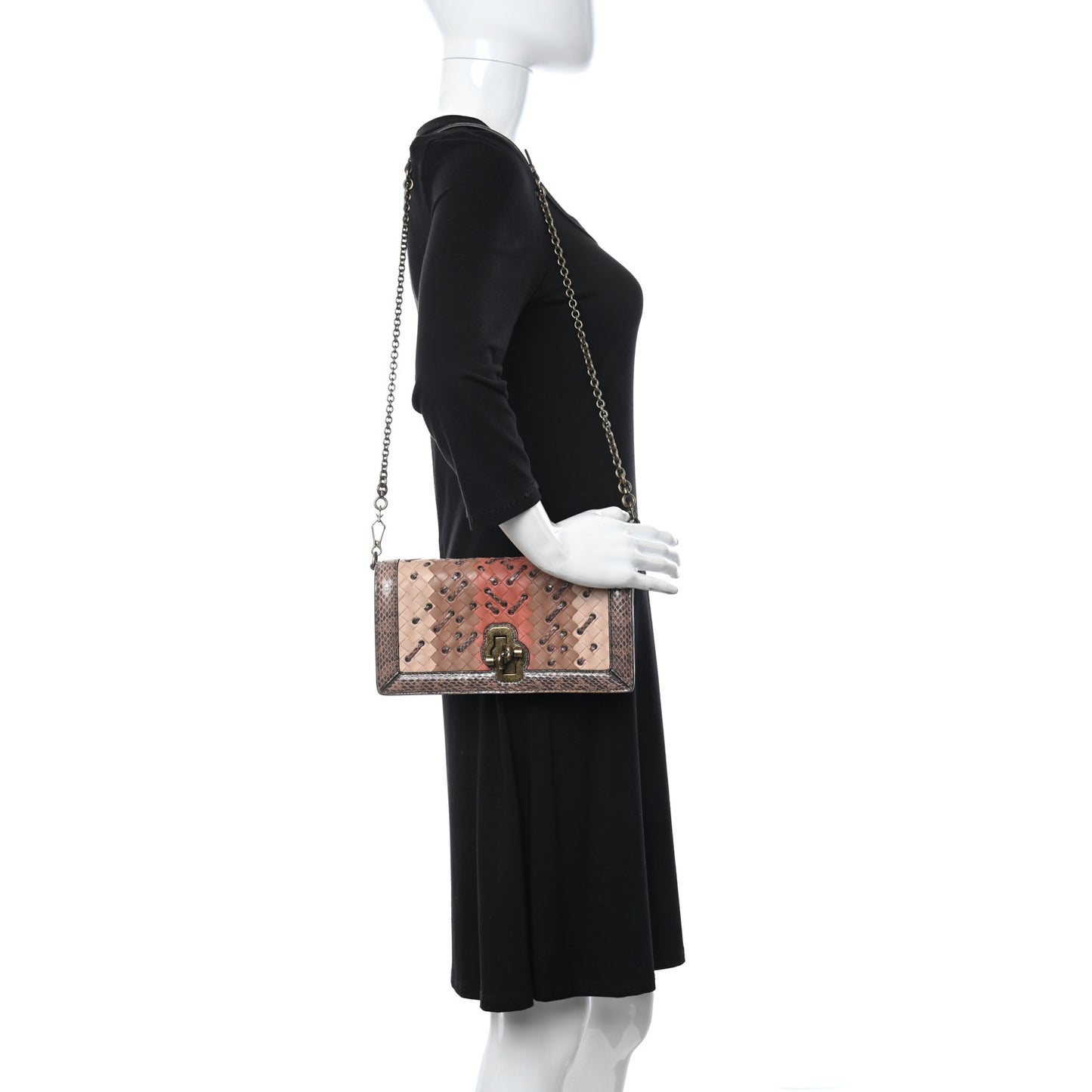 Nappa Ayers Intrecciato Club Stitch Knot Clutch Corallo Cream Mink