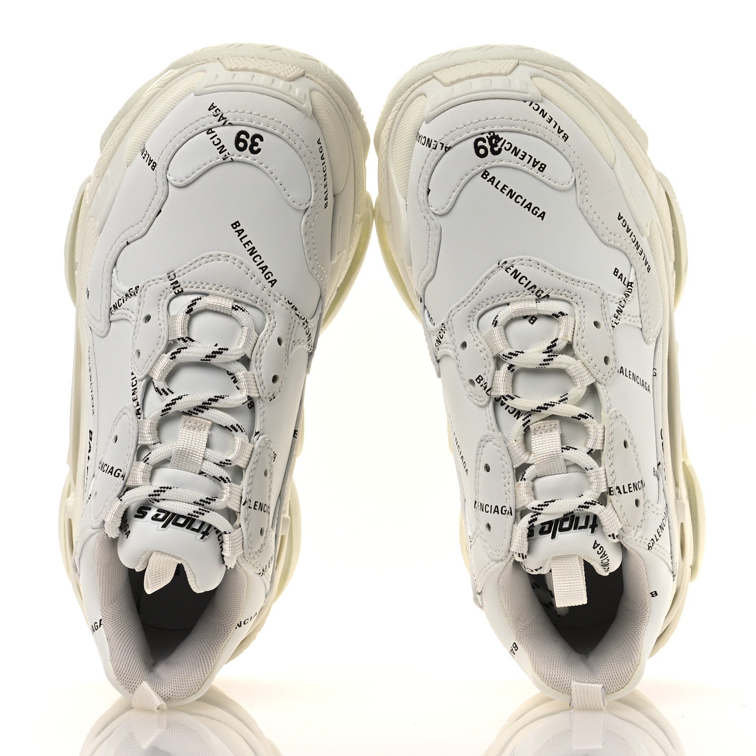 Balenciaga Technical Fabric Allover Logo Womens Triple S Sneakers 39 White Black 2 of 10