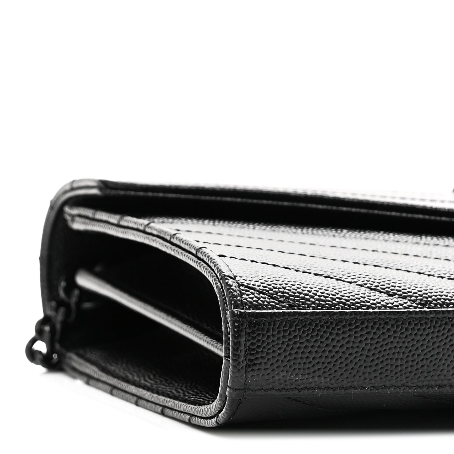 Grain De Poudre Matelasse Chevron Monogram Monochrome Chain Wallet Black