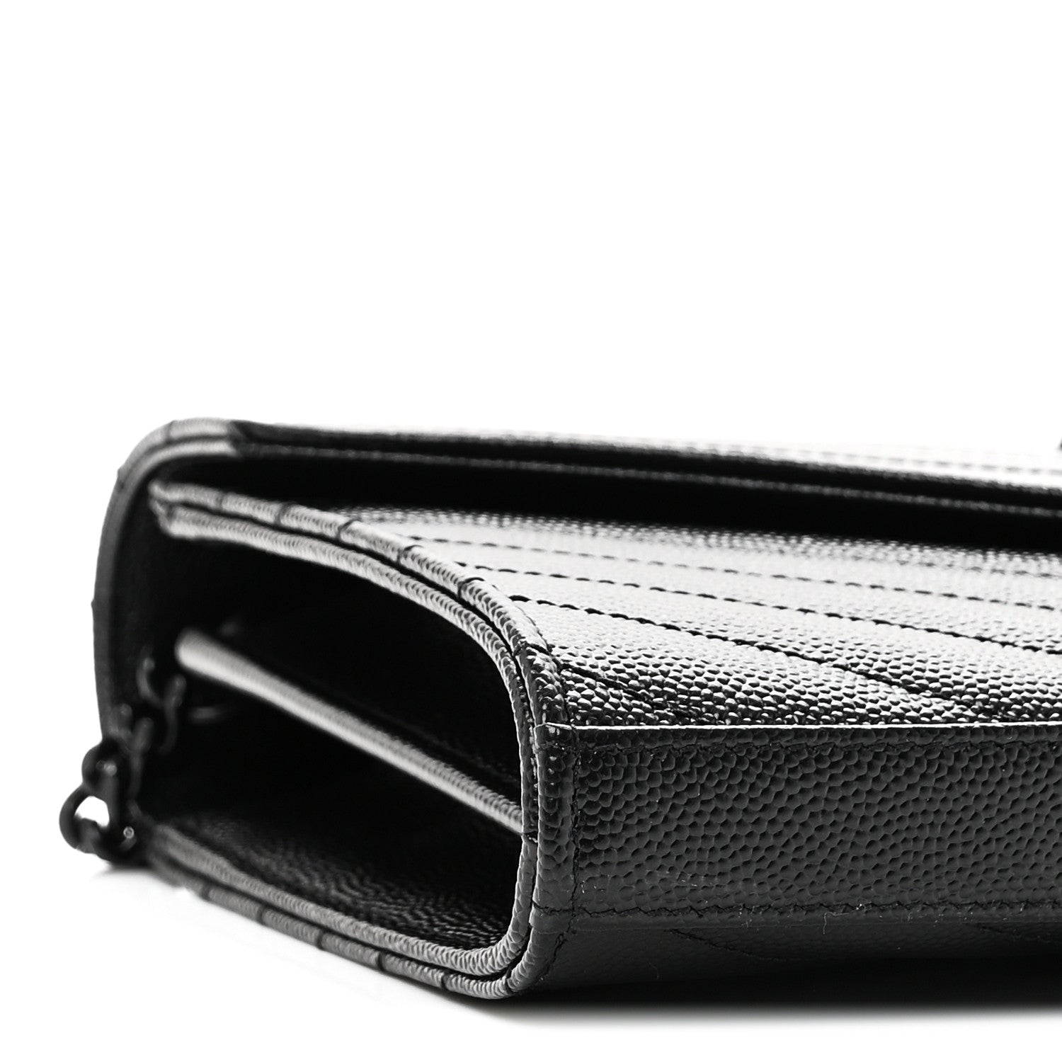 Saint Laurent Grain De Poudre Matelasse Chevron Monogram Monochrome Chain Wallet Black 8 of 10