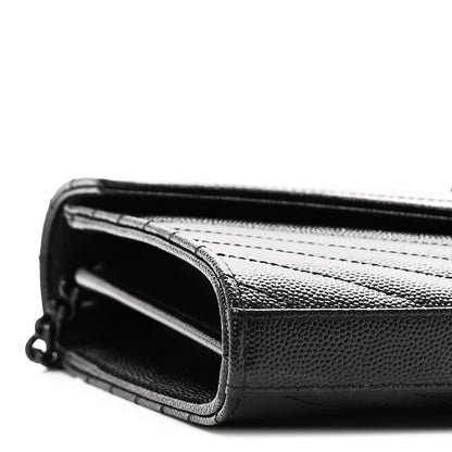 Saint Laurent Grain De Poudre Matelasse Chevron Monogram Monochrome Chain Wallet Black 8 of 10