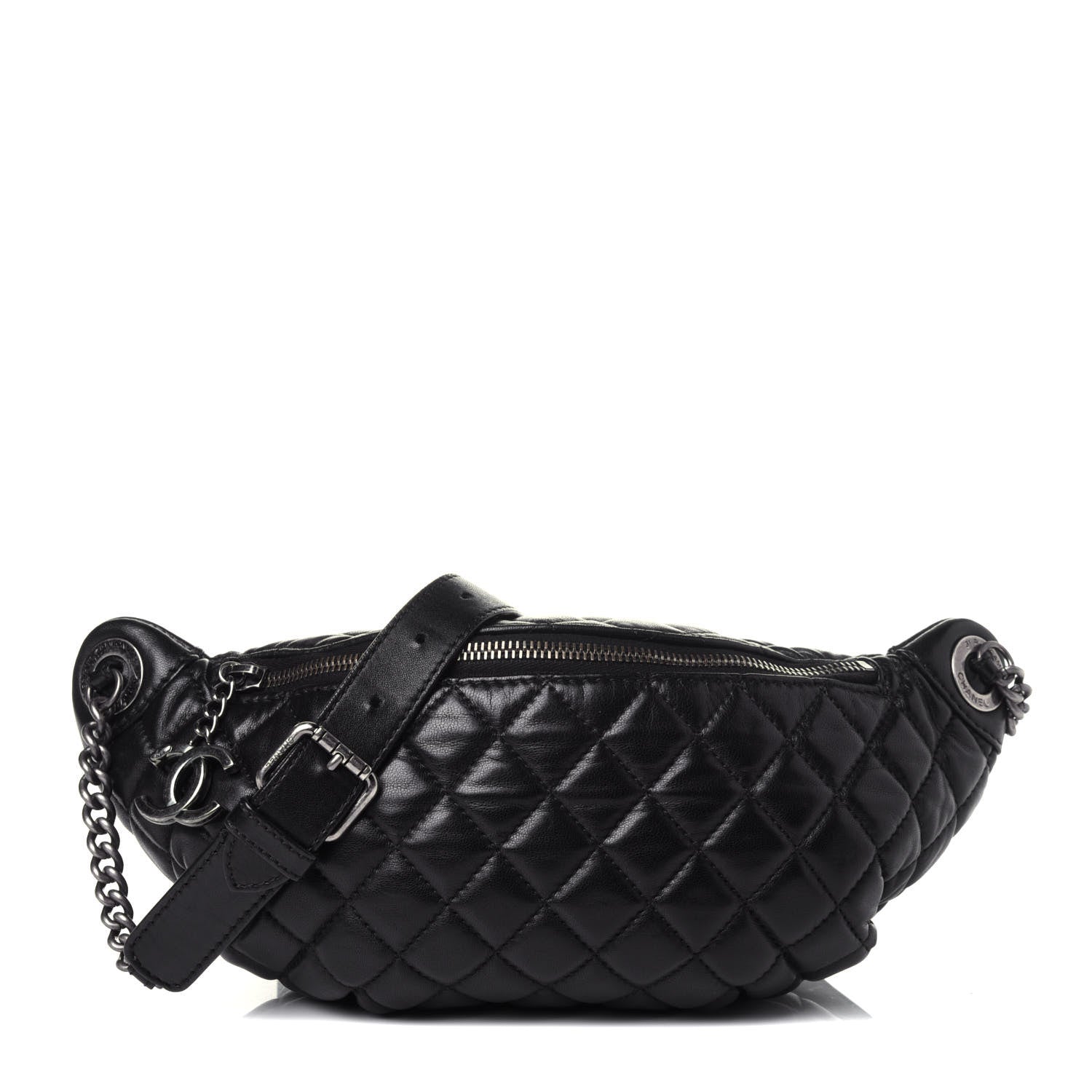 Chanel Lambskin Quilted Banane Waist Bag Fanny Pack Black 1 of 11
