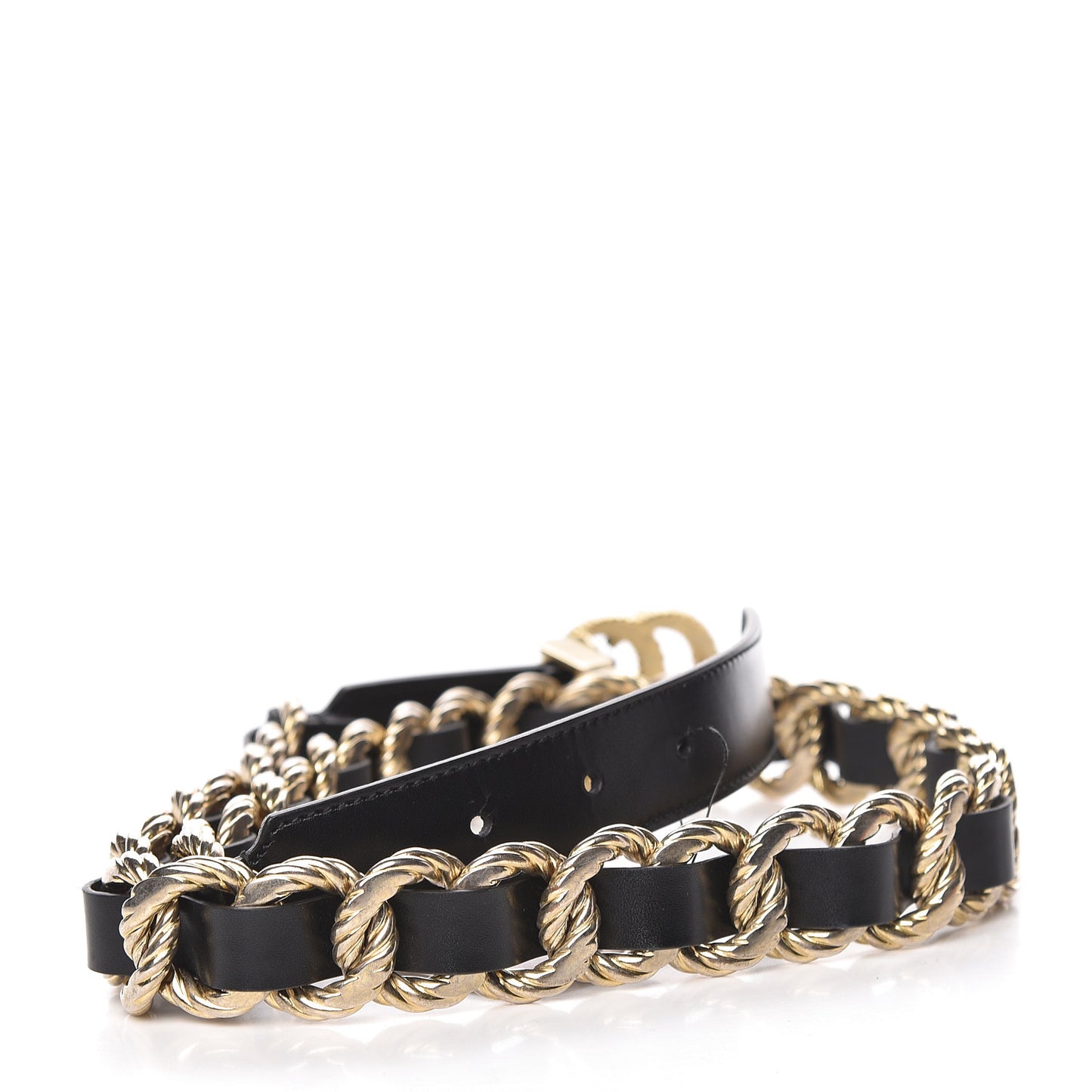 Calfskin Torchon Double G Chain 25mm Belt 85 34 Black