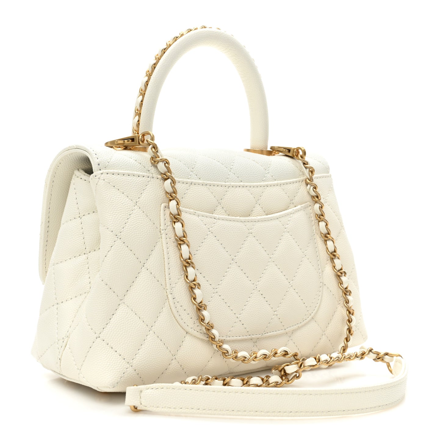 Caviar Quilted Mini Coco Chain Handle Flap White