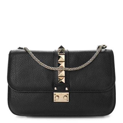 Valentino Garavani Pebbled Calfskin Medium Glam Lock Rockstud Flap Black 1 of 10