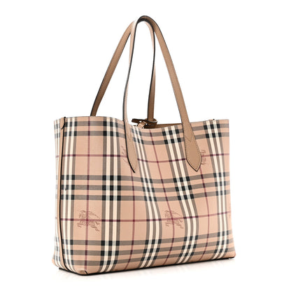 Burberry Grainy Calfskin Haymarket Check Medium Reversible Tote Mid Camel 5 of 18