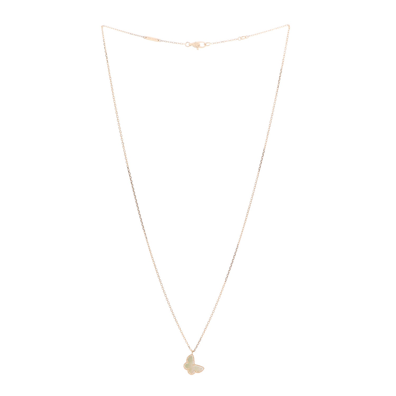 Van Cleef & Arpels 18K Yellow Gold Mother of Pearl Sweet Alhambra Butterfly Pendant Necklace 3 of 6