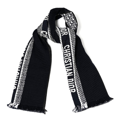 Christian Dior Wool Silk Oblique University Reversible Scarf Navy Blue 1 of 3