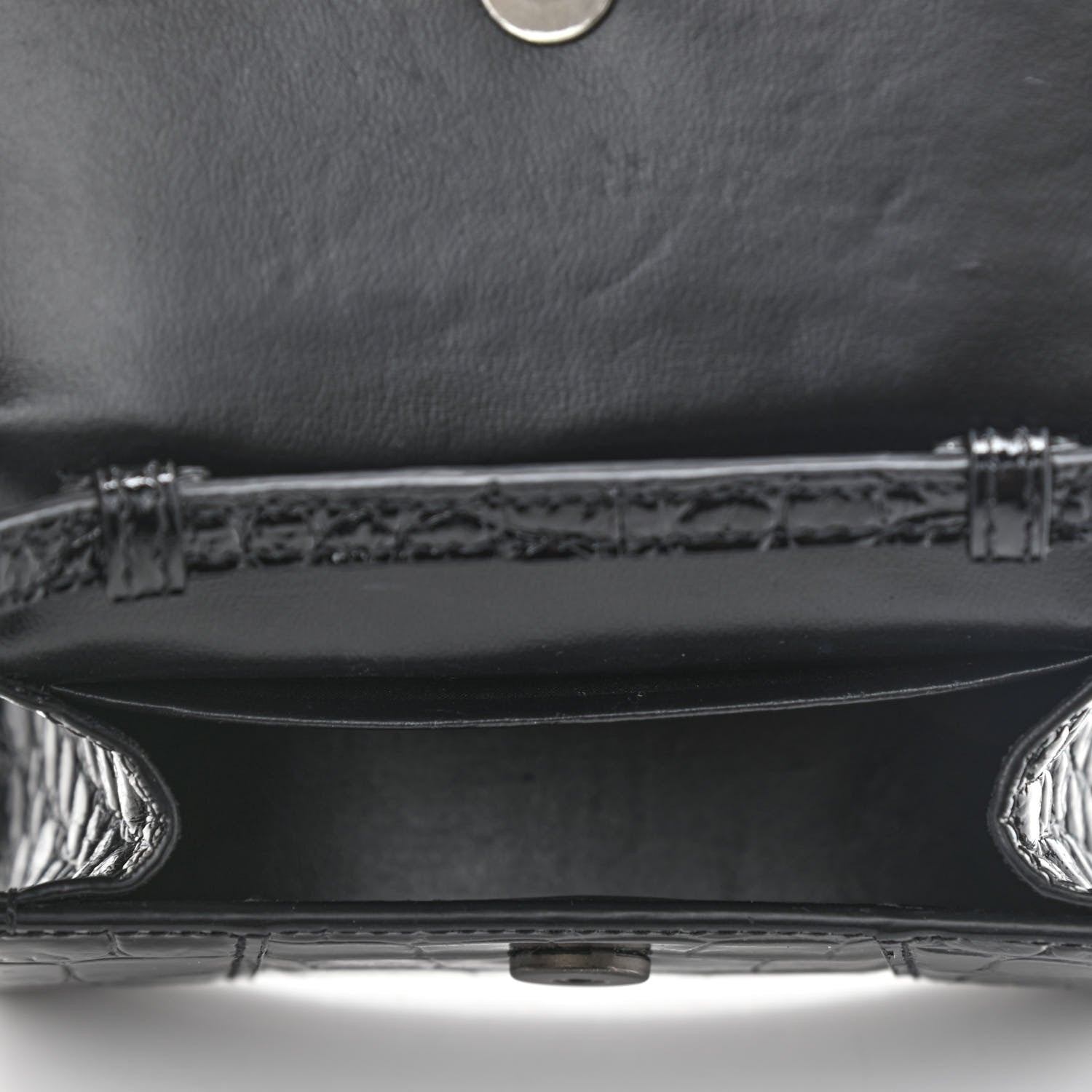 Balenciaga Shiny Calfskin Monochrome Crocodile Embossed Hourglass Top Handle Bag Mini Black 4 of 7