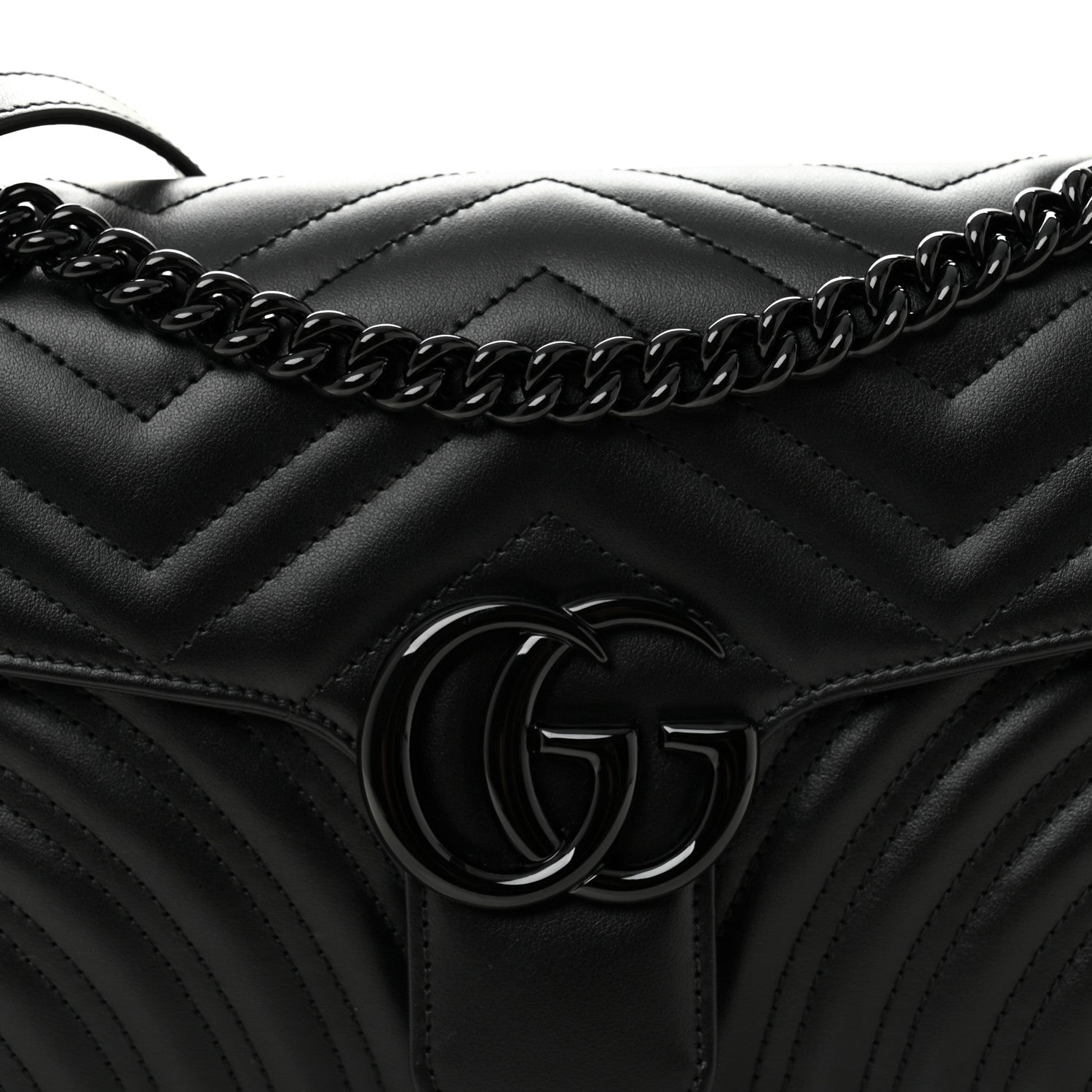 Gucci Calfskin Matelasse Monochrome Small GG Marmont Shoulder Bag Black 8 of 10