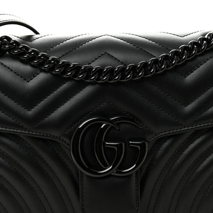 Gucci Calfskin Matelasse Monochrome Small GG Marmont Shoulder Bag Black 8 of 10