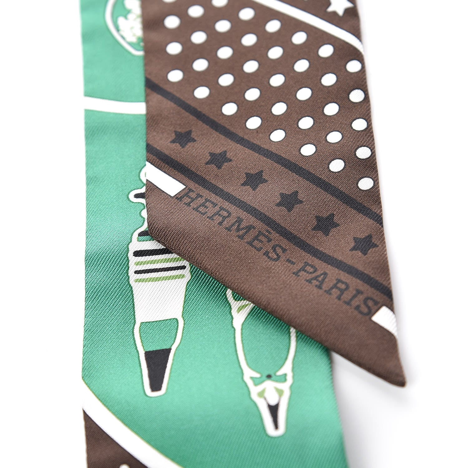 Hermes Silk Les Flacons Bandana Twilly Marron Vert Blanc 5 of 6