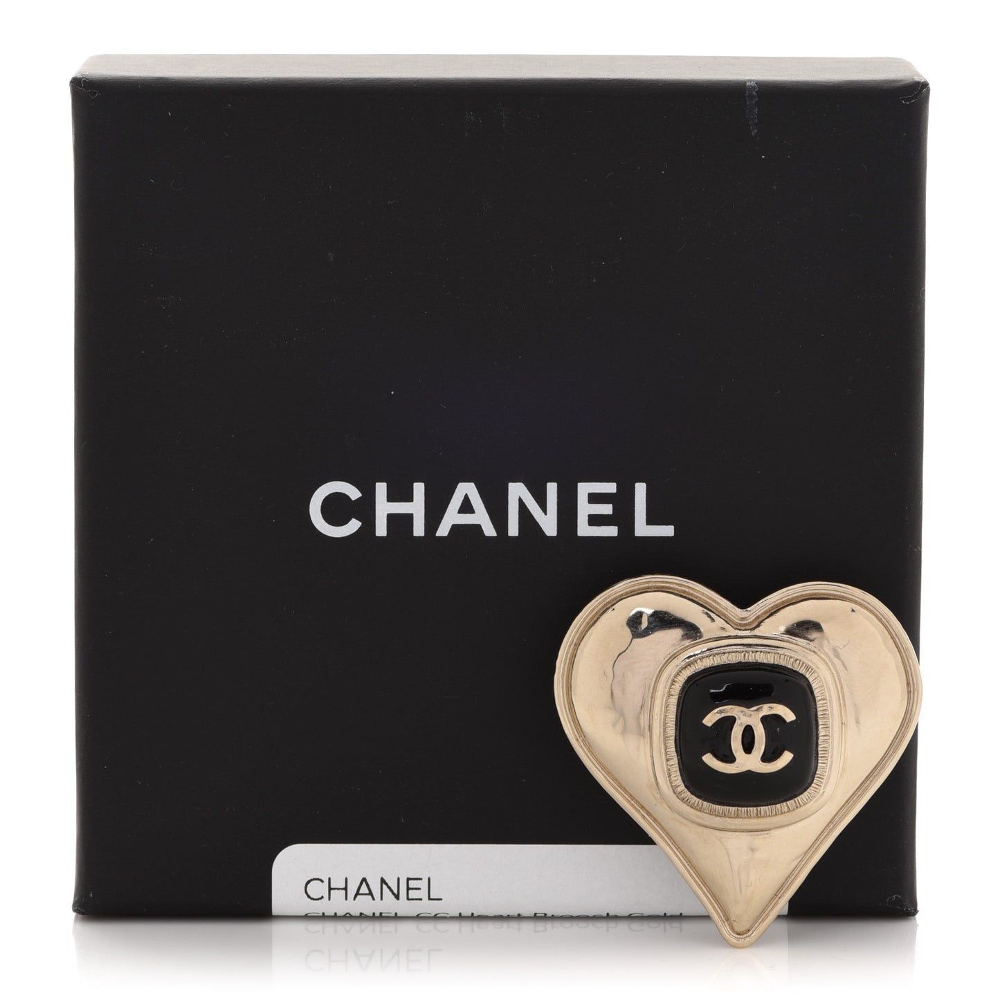Metal Enamel CC Heart Brooch Gold