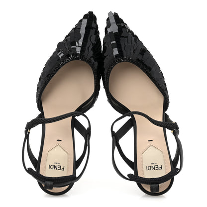 Fendi Organza Sequin Paillettes Colibri Lite 85mm Slingback Pumps 39 Black 2 of 8
