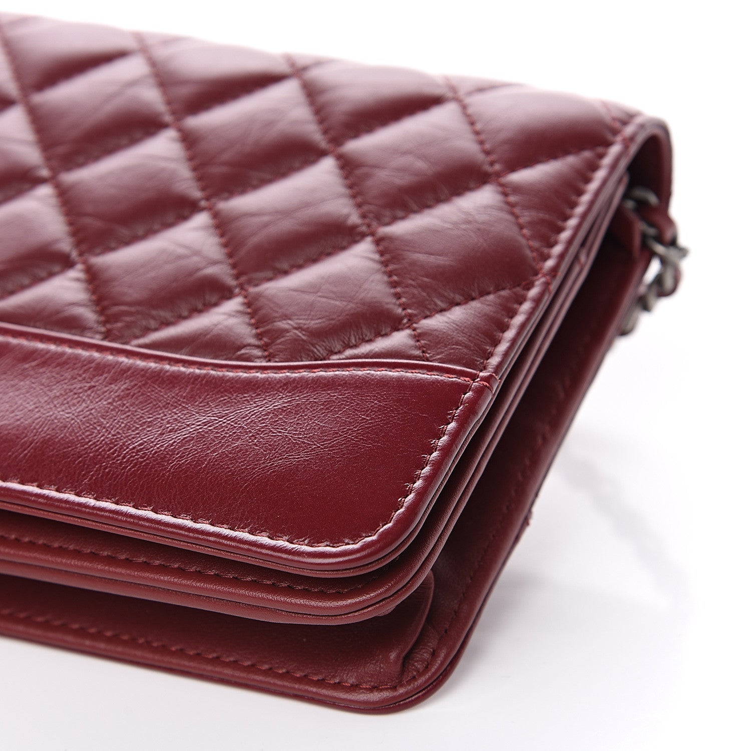 Chanel Aged Calfskin Quilted Gabrielle Wallet On Chain WOC Burgundy 11 of 13