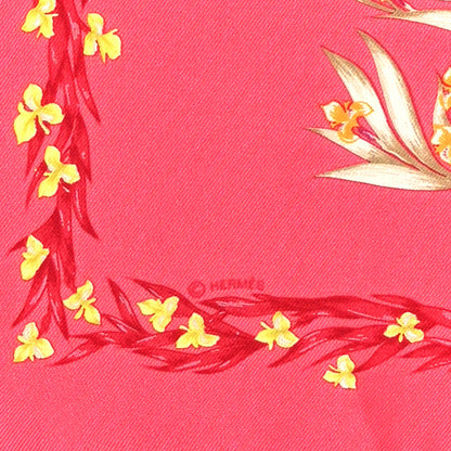 Hermes Silk Gavroche Twill Mousseline Cheval Fleuri Scarf 45 Framboise Sable Soleil 3 of 4