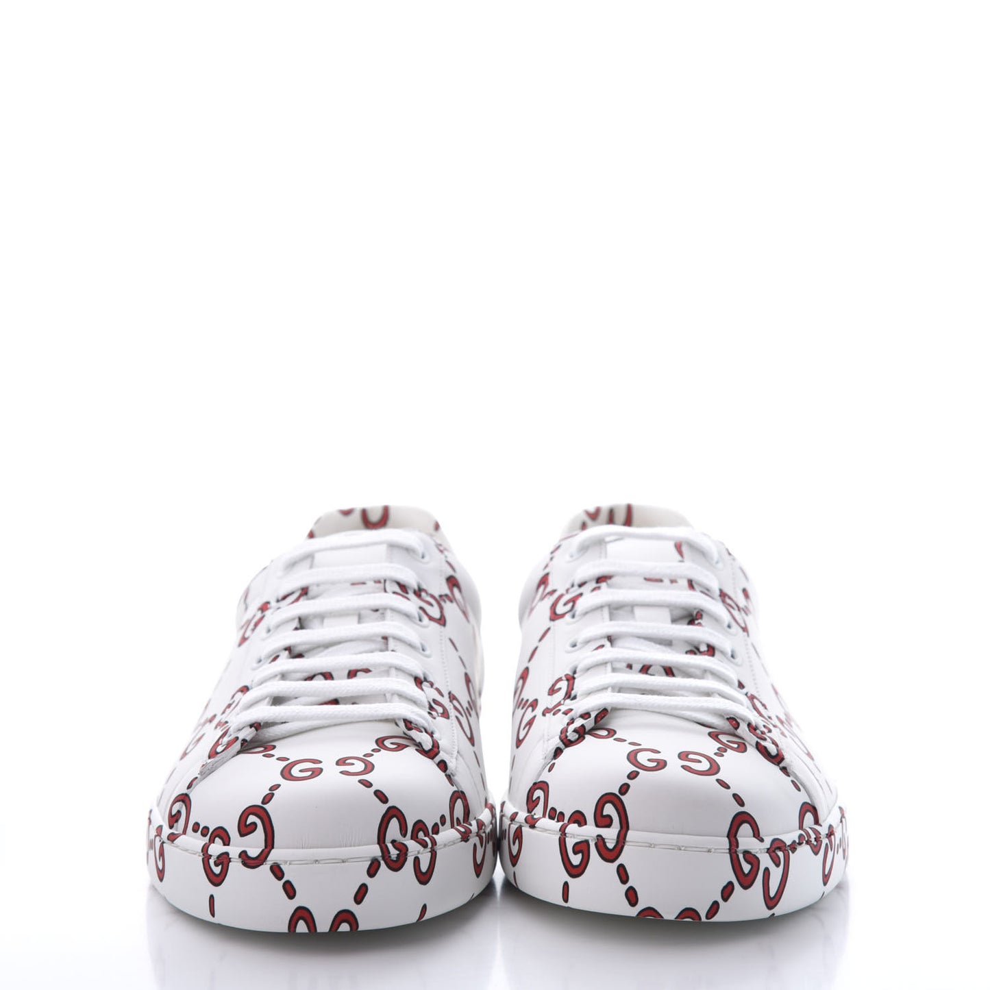 Calfskin GucciGhost Print Mens Ace Sneakers 10 White Hibiscus Red
