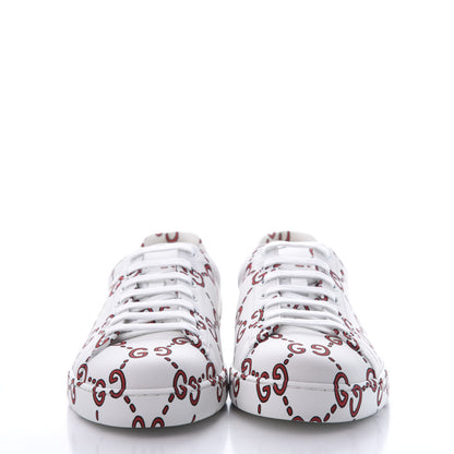 Gucci Calfskin GucciGhost Print Mens Ace Sneakers 10 White Hibiscus Red 2 of 8