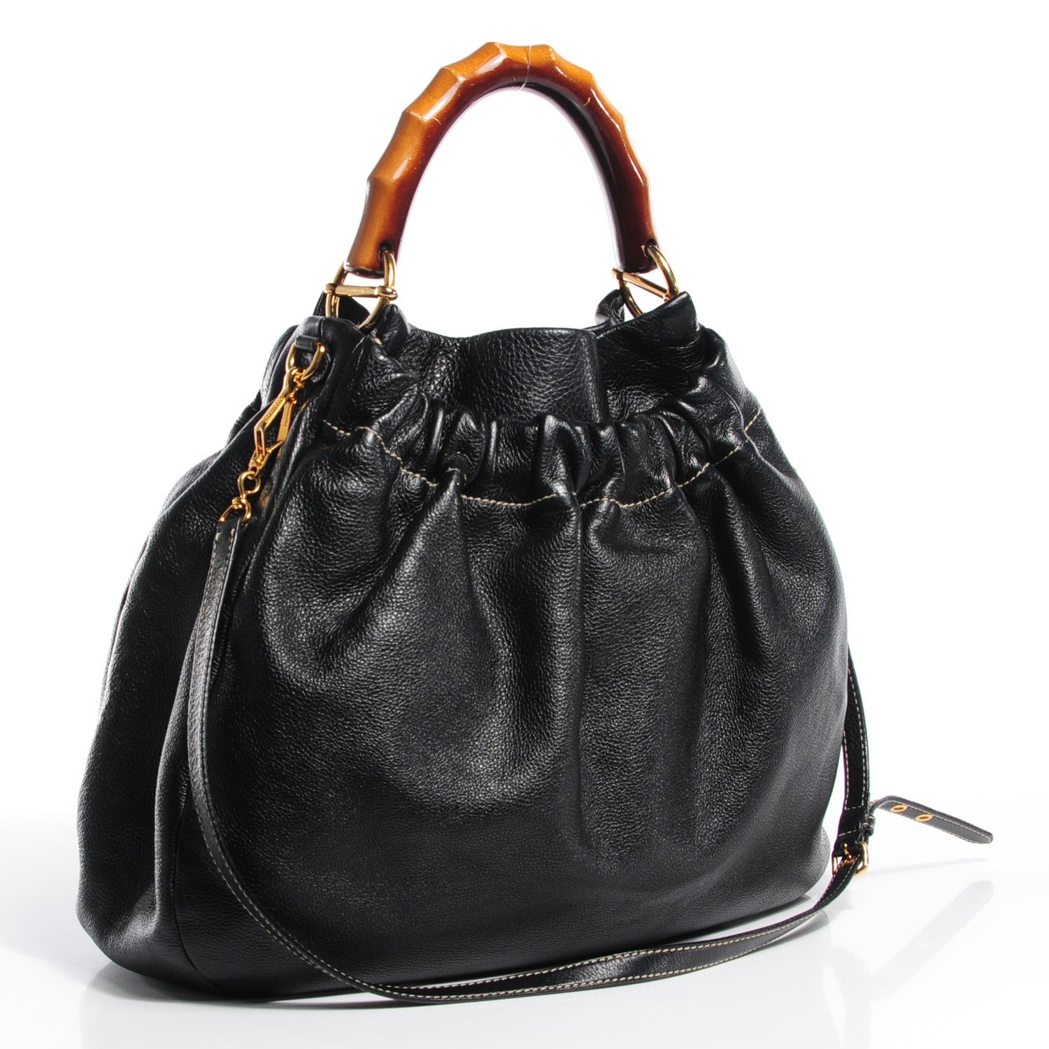 Miu Miu Leather Medium Bamboo Handle Shoulder Bag Black 3 of 9